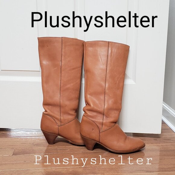 Frye Vintage Brownstone Susie Fold-over Slouchy Heeled Boots Womens - Picture 1 of 11